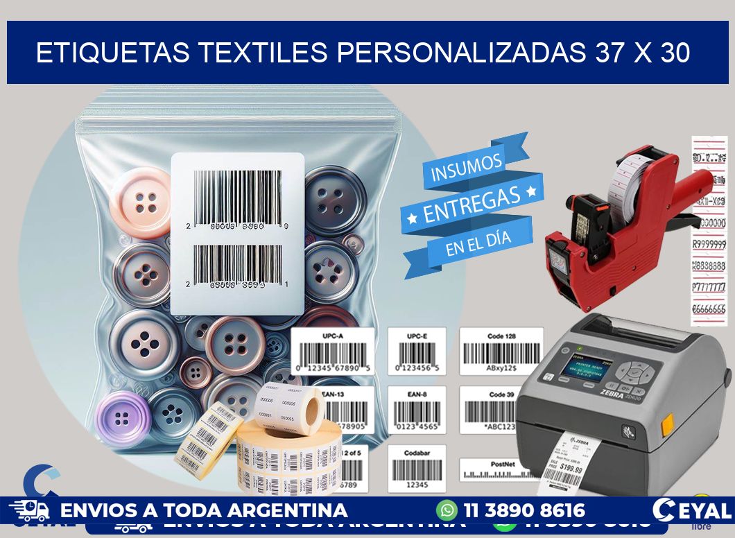 ETIQUETAS TEXTILES PERSONALIZADAS 37 x 30