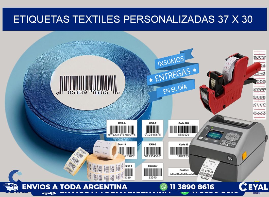 ETIQUETAS TEXTILES PERSONALIZADAS 37 x 30