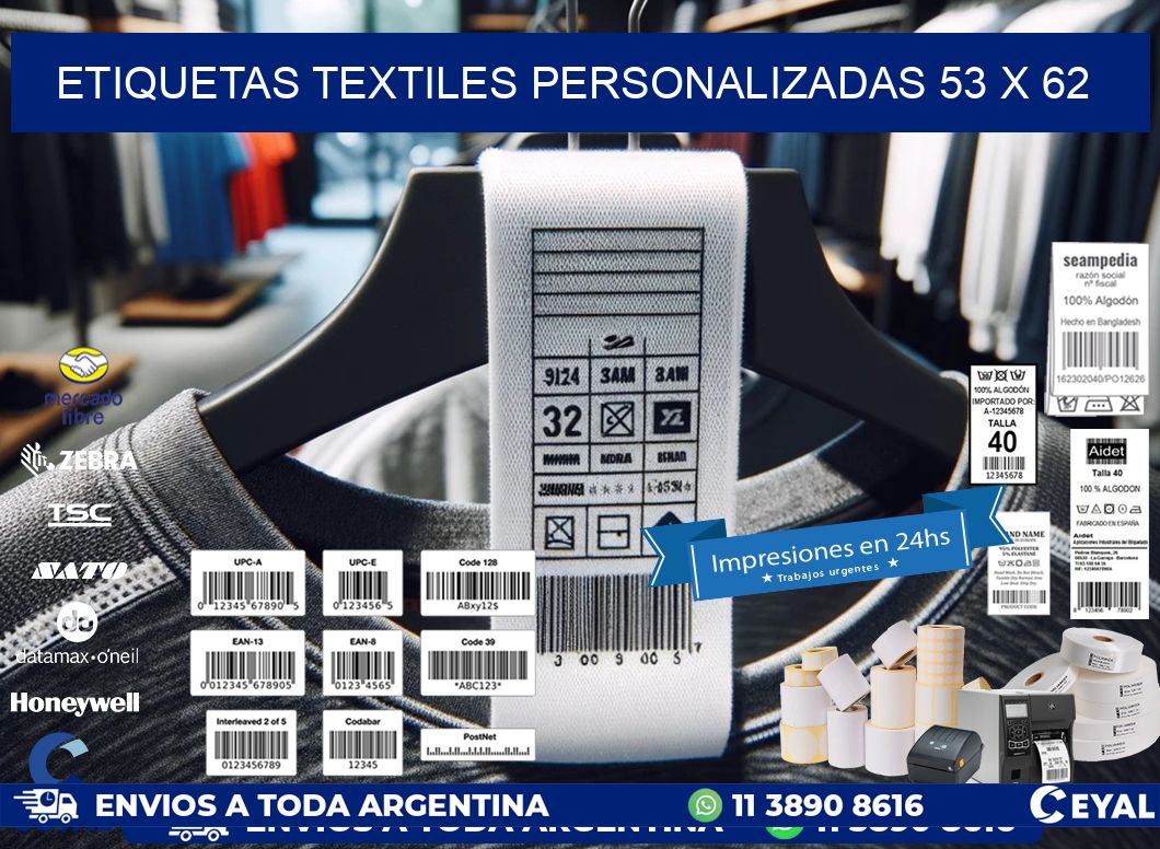 ETIQUETAS TEXTILES PERSONALIZADAS 53 x 62