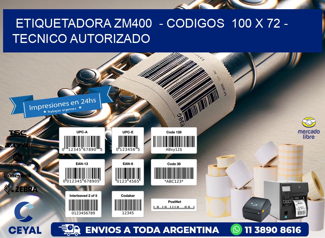 ETIQUETADORA ZM400  - CODIGOS  100 x 72 - TECNICO AUTORIZADO