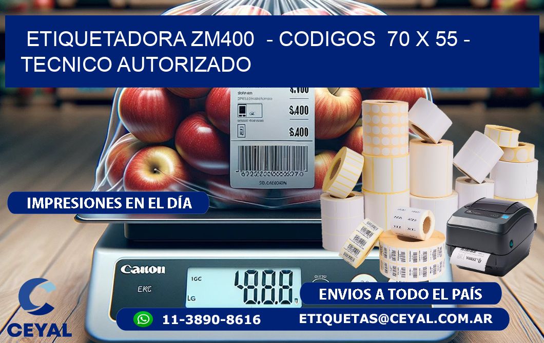 ETIQUETADORA ZM400  - CODIGOS  70 x 55 - TECNICO AUTORIZADO