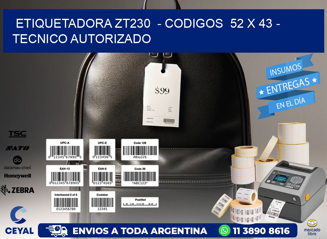 ETIQUETADORA ZT230  – CODIGOS  52 x 43 – TECNICO AUTORIZADO