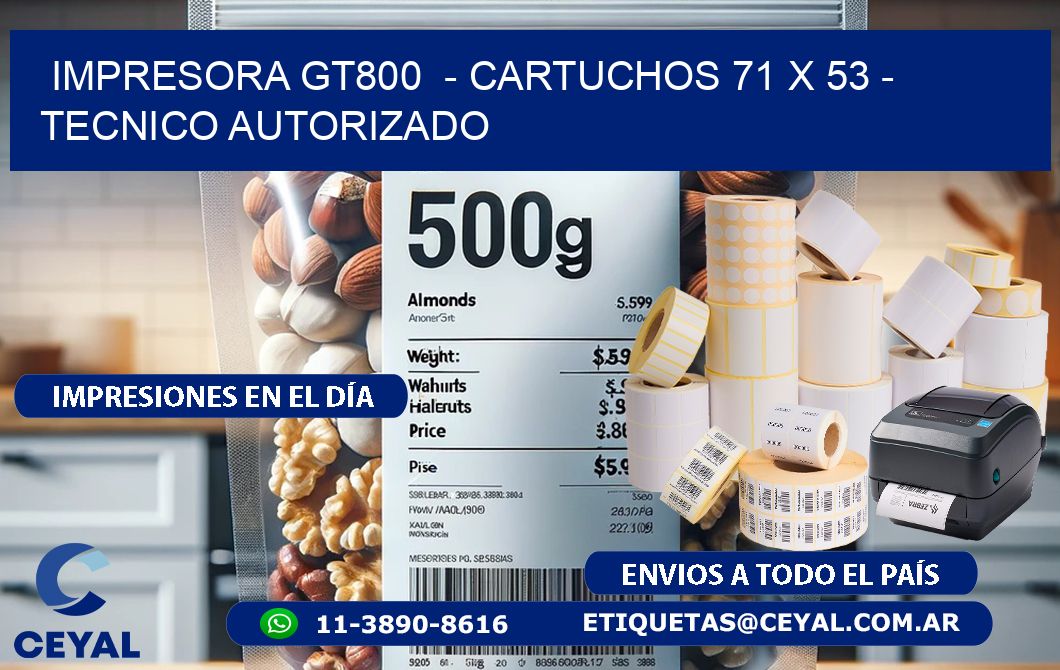 IMPRESORA GT800  - CARTUCHOS 71 x 53 - TECNICO AUTORIZADO