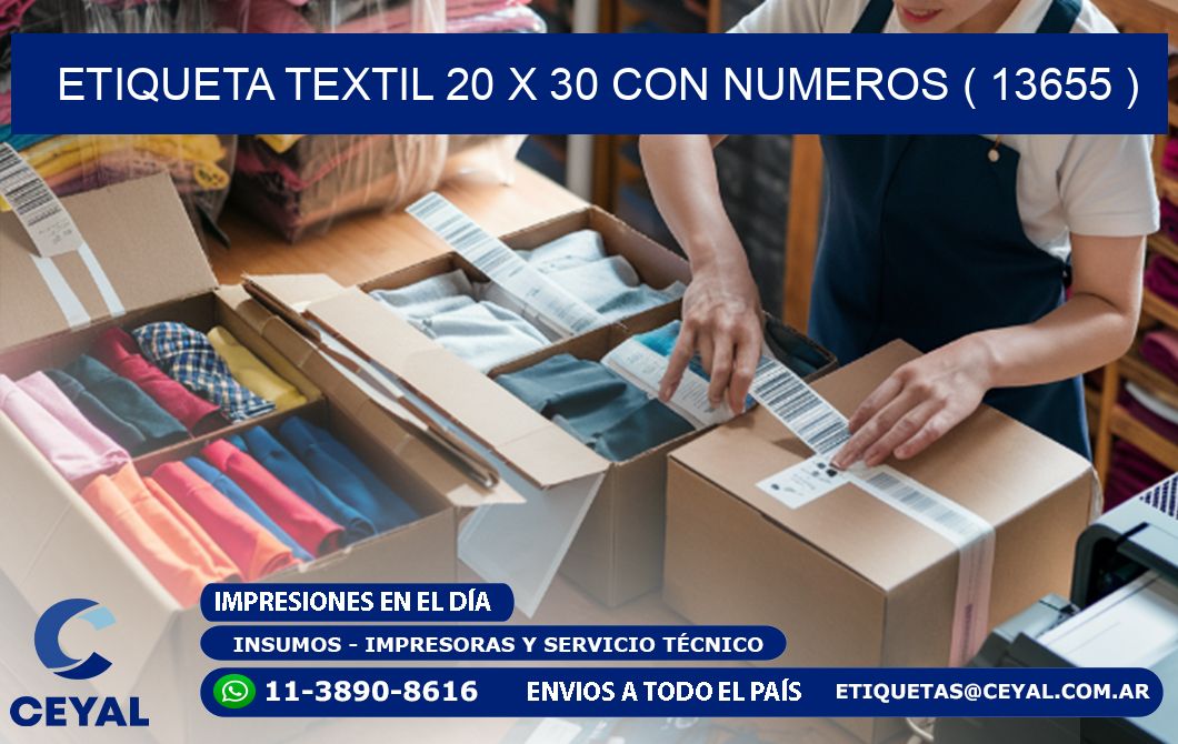 ETIQUETA TEXTIL 20 X 30 CON NUMEROS ( 13655 )