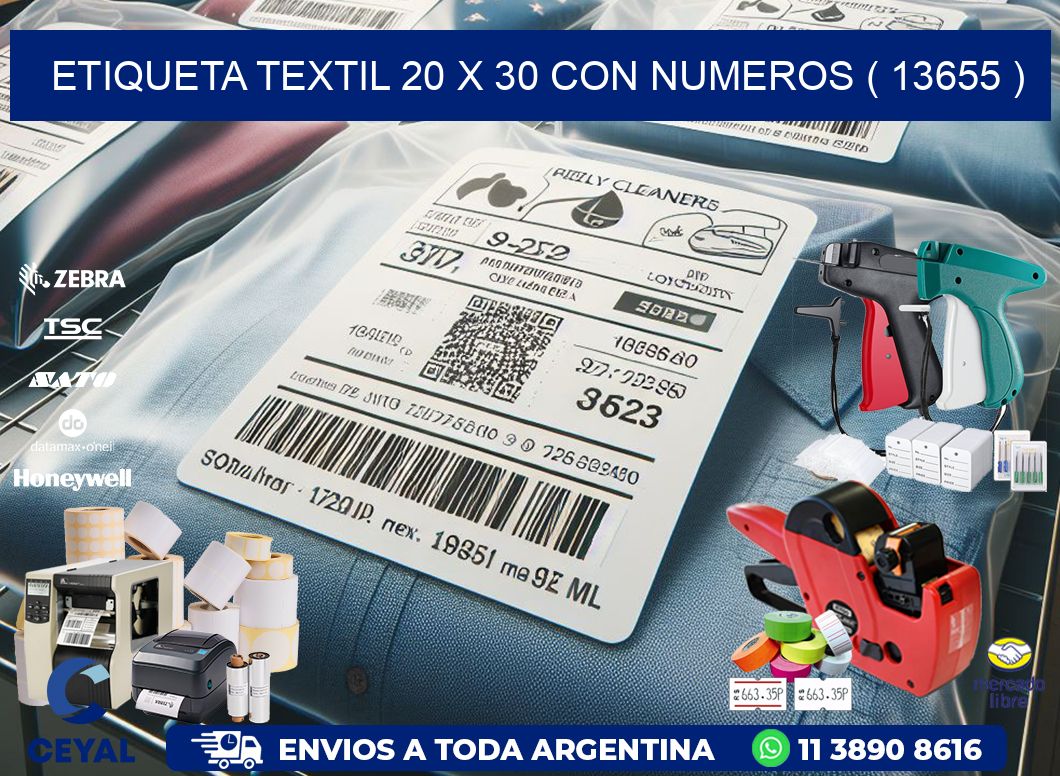 ETIQUETA TEXTIL 20 X 30 CON NUMEROS ( 13655 )