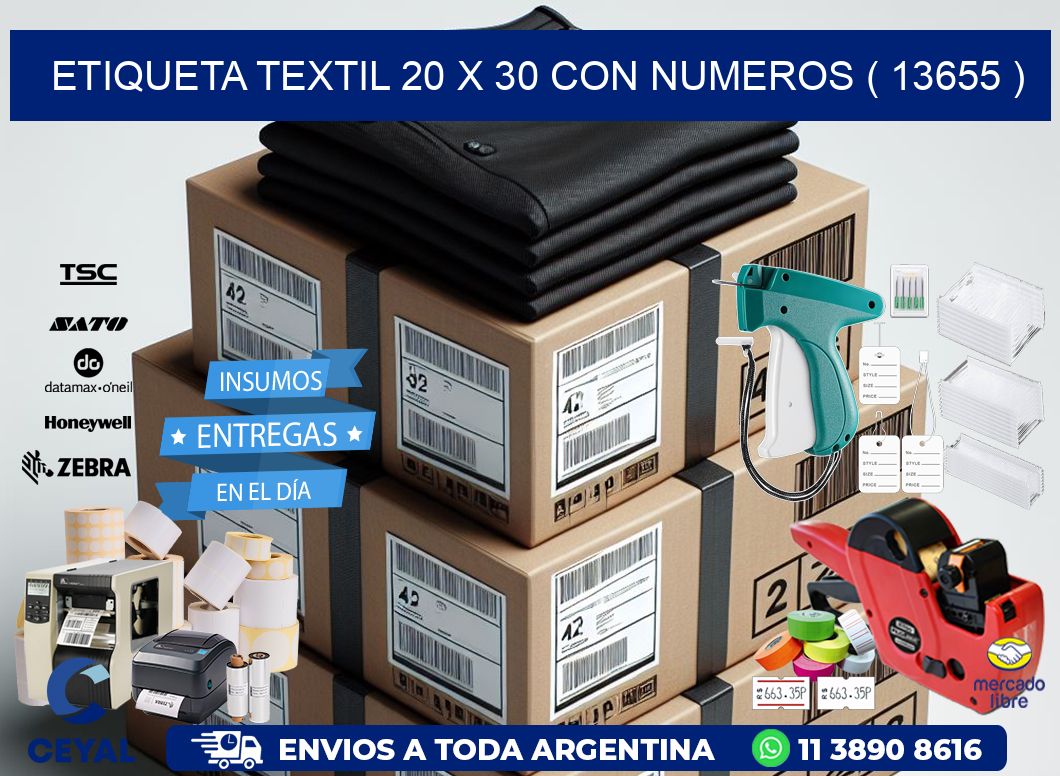 ETIQUETA TEXTIL 20 X 30 CON NUMEROS ( 13655 )