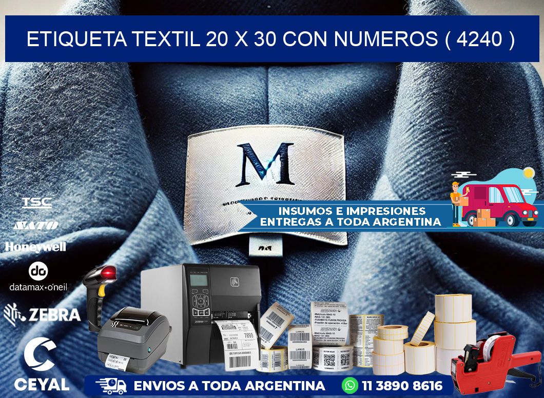 ETIQUETA TEXTIL 20 X 30 CON NUMEROS ( 4240 )