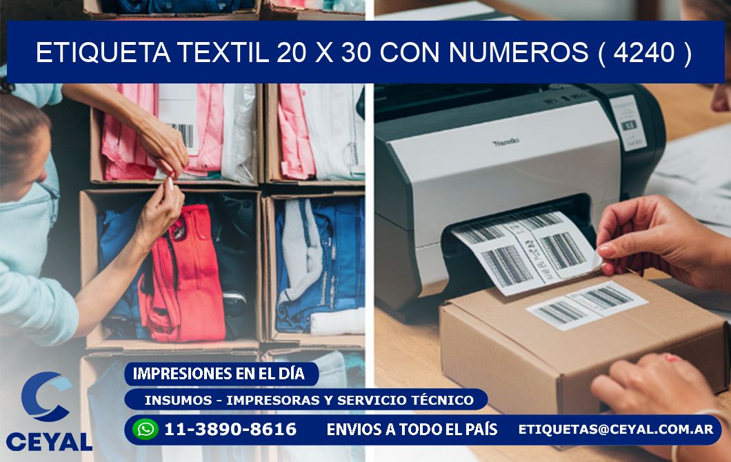 ETIQUETA TEXTIL 20 X 30 CON NUMEROS ( 4240 )