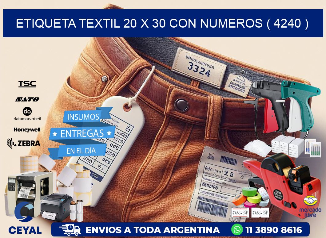 ETIQUETA TEXTIL 20 X 30 CON NUMEROS ( 4240 )