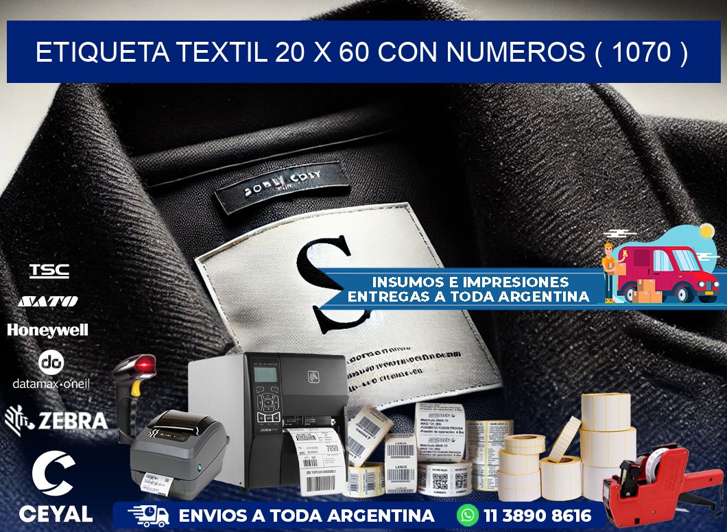 ETIQUETA TEXTIL 20 X 60 CON NUMEROS ( 1070 )