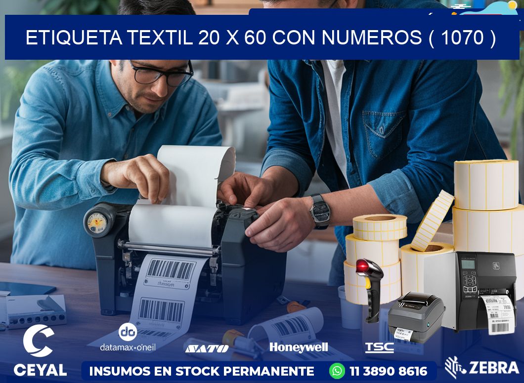 ETIQUETA TEXTIL 20 X 60 CON NUMEROS ( 1070 )