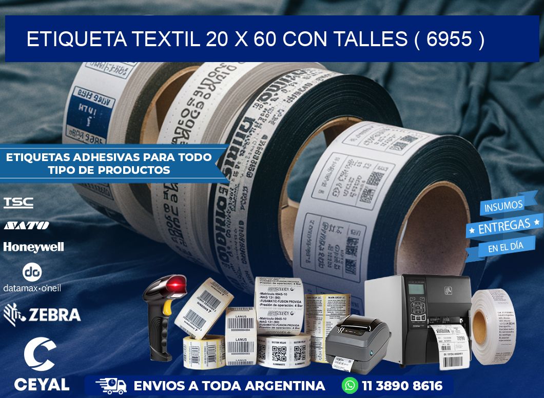 ETIQUETA TEXTIL 20 X 60 CON TALLES ( 6955 )