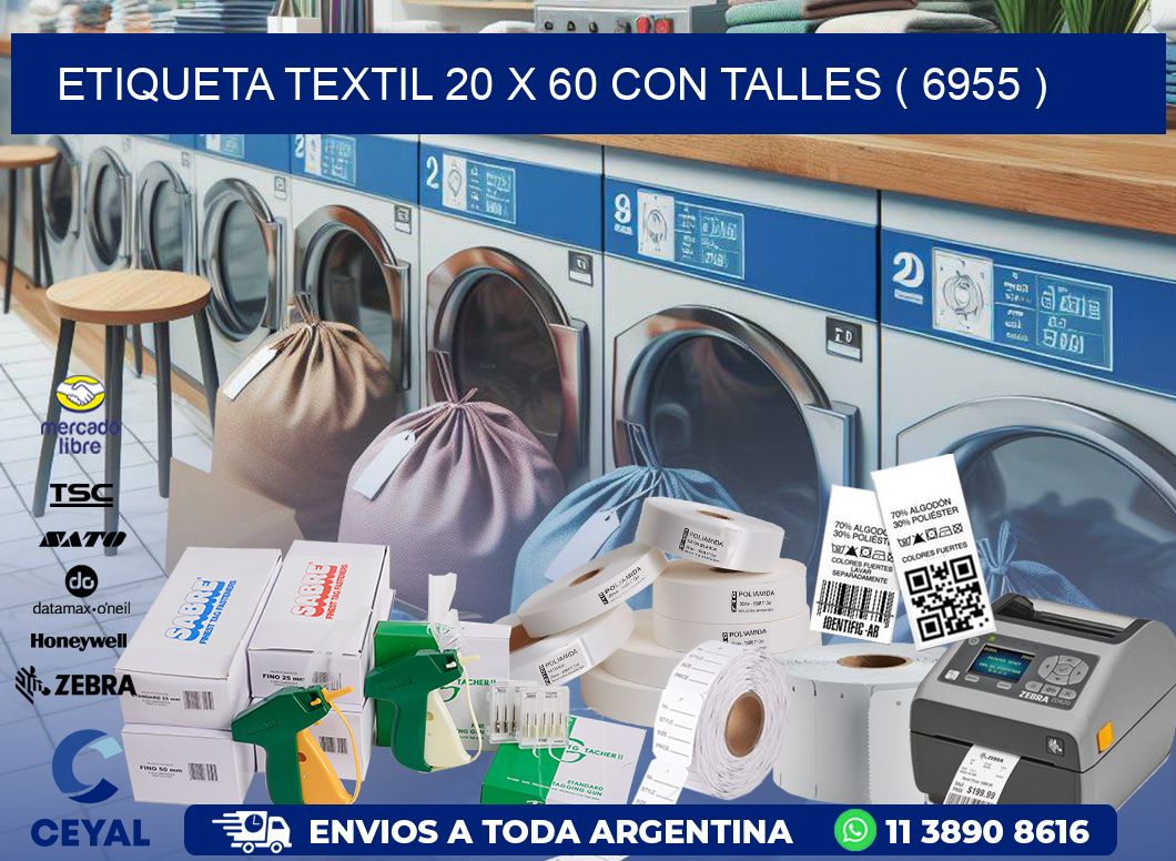 ETIQUETA TEXTIL 20 X 60 CON TALLES ( 6955 )