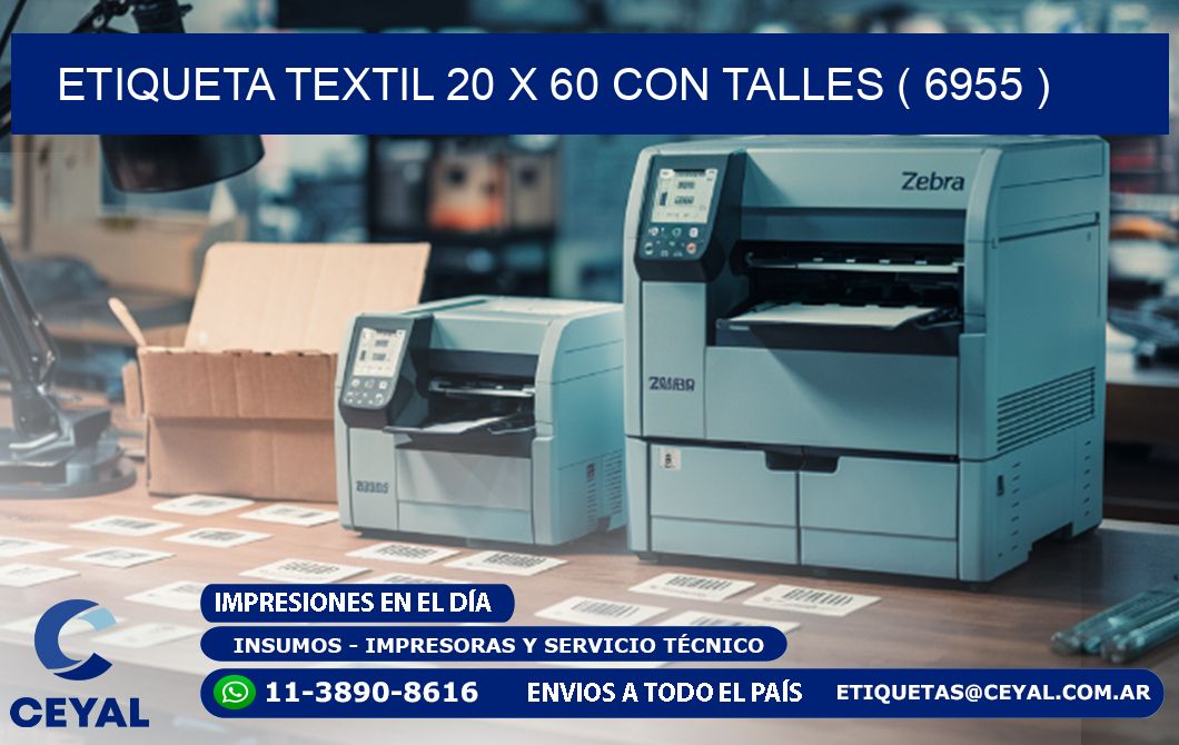 ETIQUETA TEXTIL 20 X 60 CON TALLES ( 6955 )