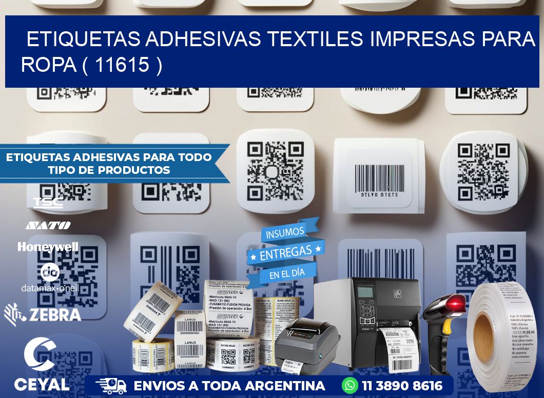 ETIQUETAS ADHESIVAS TEXTILES IMPRESAS PARA ROPA ( 11615 )