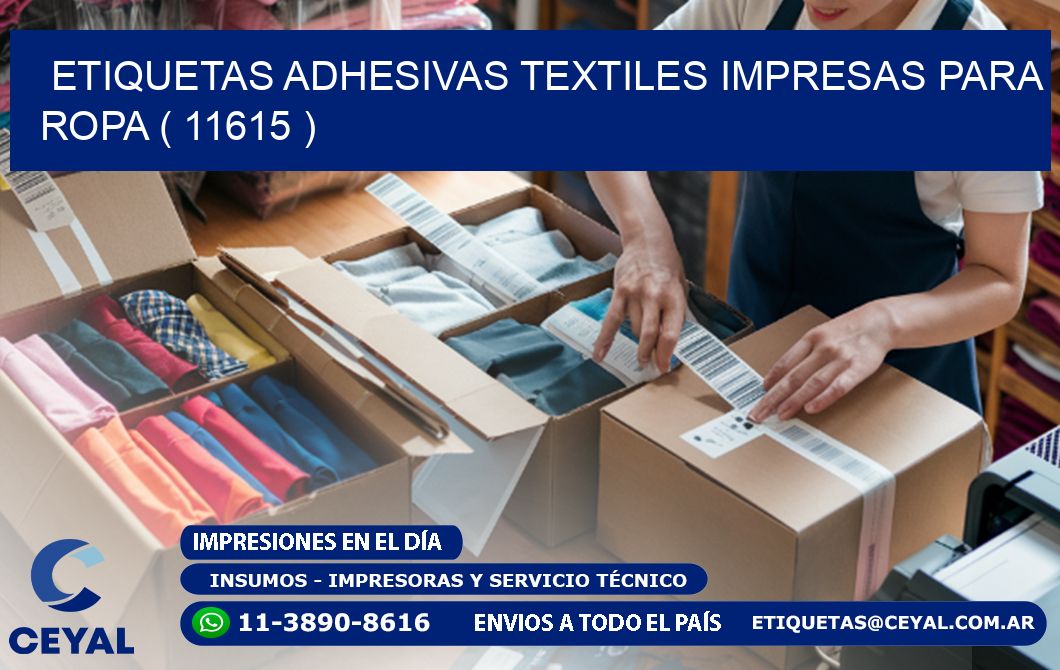 ETIQUETAS ADHESIVAS TEXTILES IMPRESAS PARA ROPA ( 11615 )