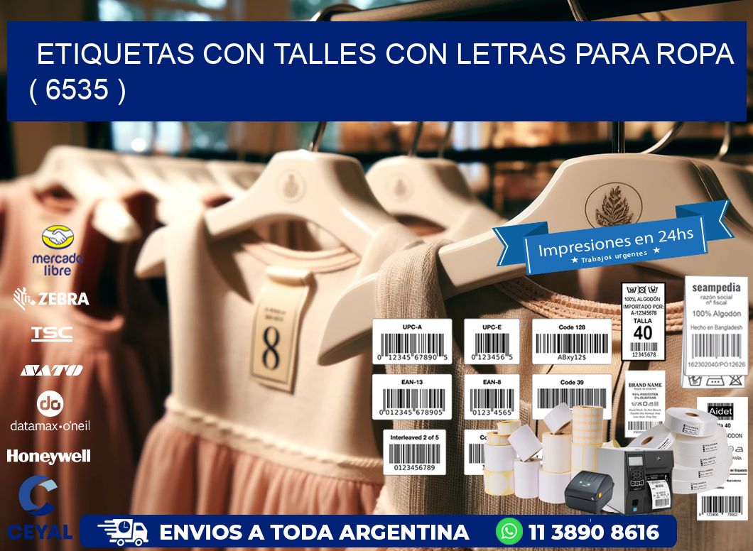 ETIQUETAS CON TALLES CON LETRAS PARA ROPA   ( 6535 )