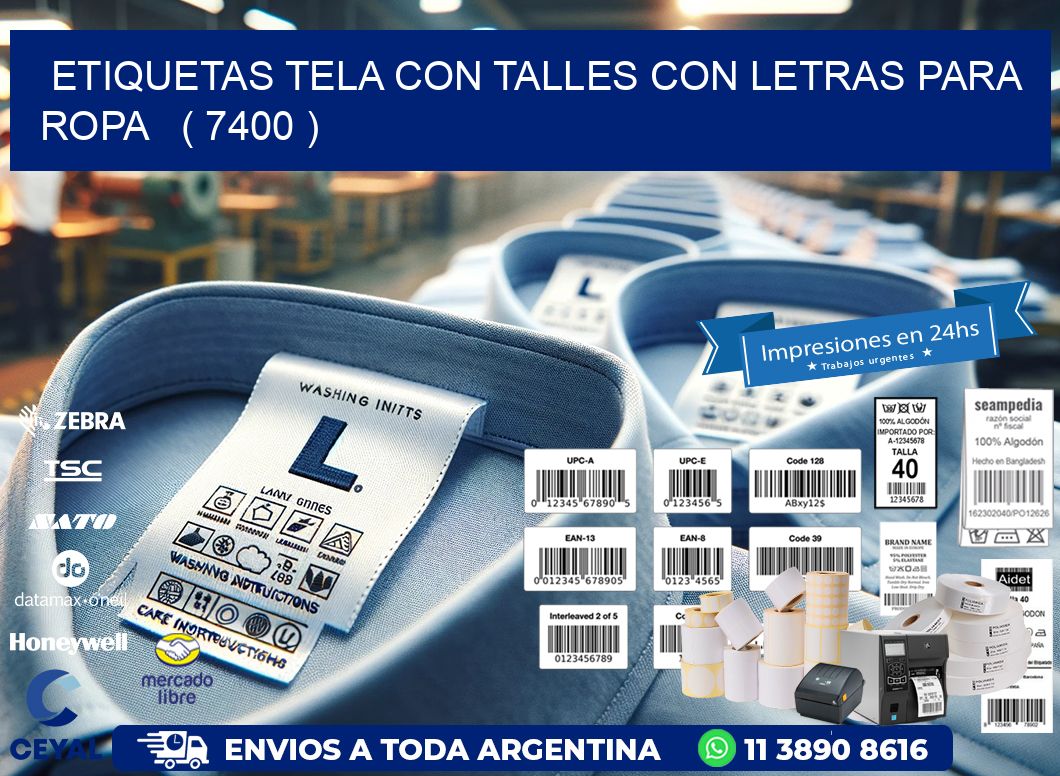 ETIQUETAS TELA CON TALLES CON LETRAS PARA ROPA   ( 7400 )