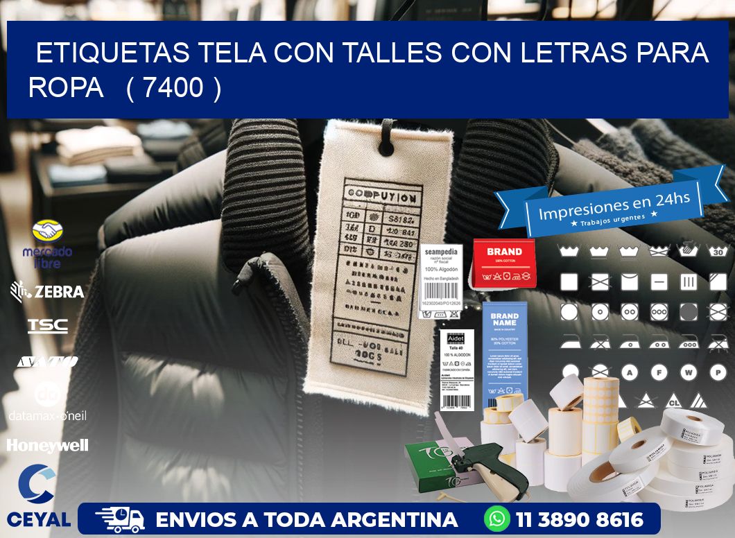 ETIQUETAS TELA CON TALLES CON LETRAS PARA ROPA   ( 7400 )