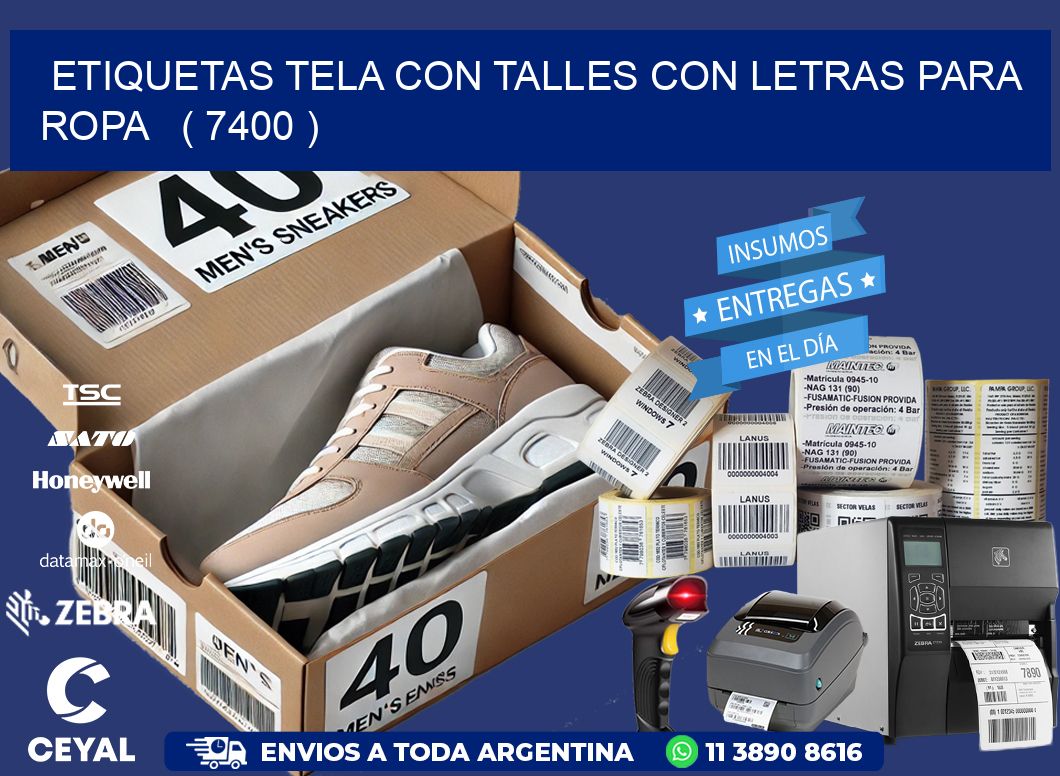 ETIQUETAS TELA CON TALLES CON LETRAS PARA ROPA   ( 7400 )