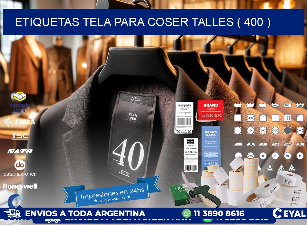 ETIQUETAS TELA PARA COSER TALLES ( 400 )