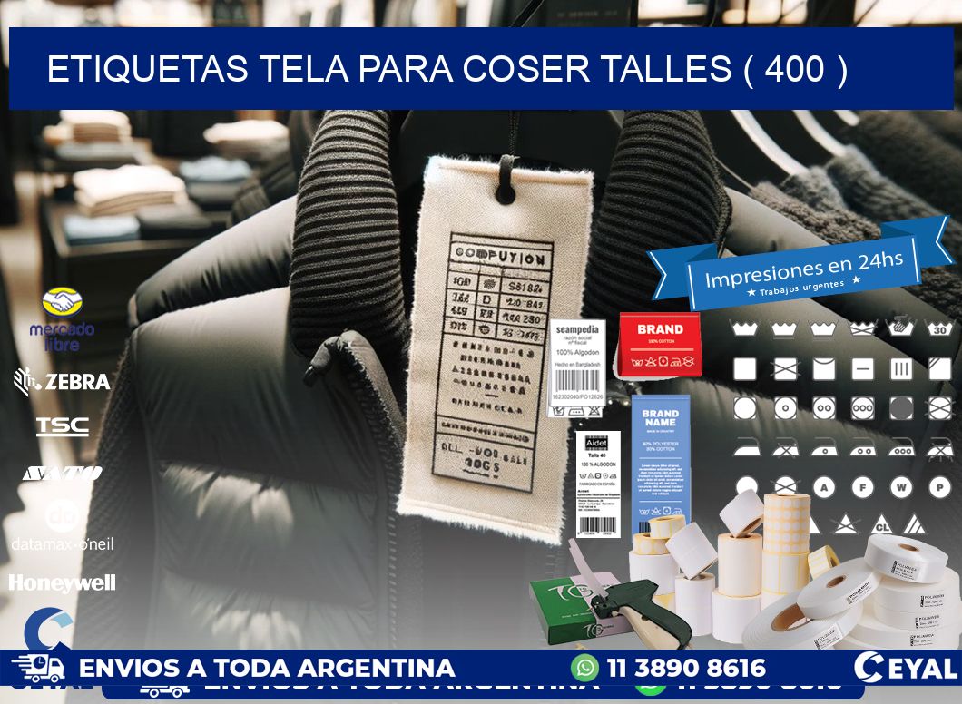 ETIQUETAS TELA PARA COSER TALLES ( 400 )