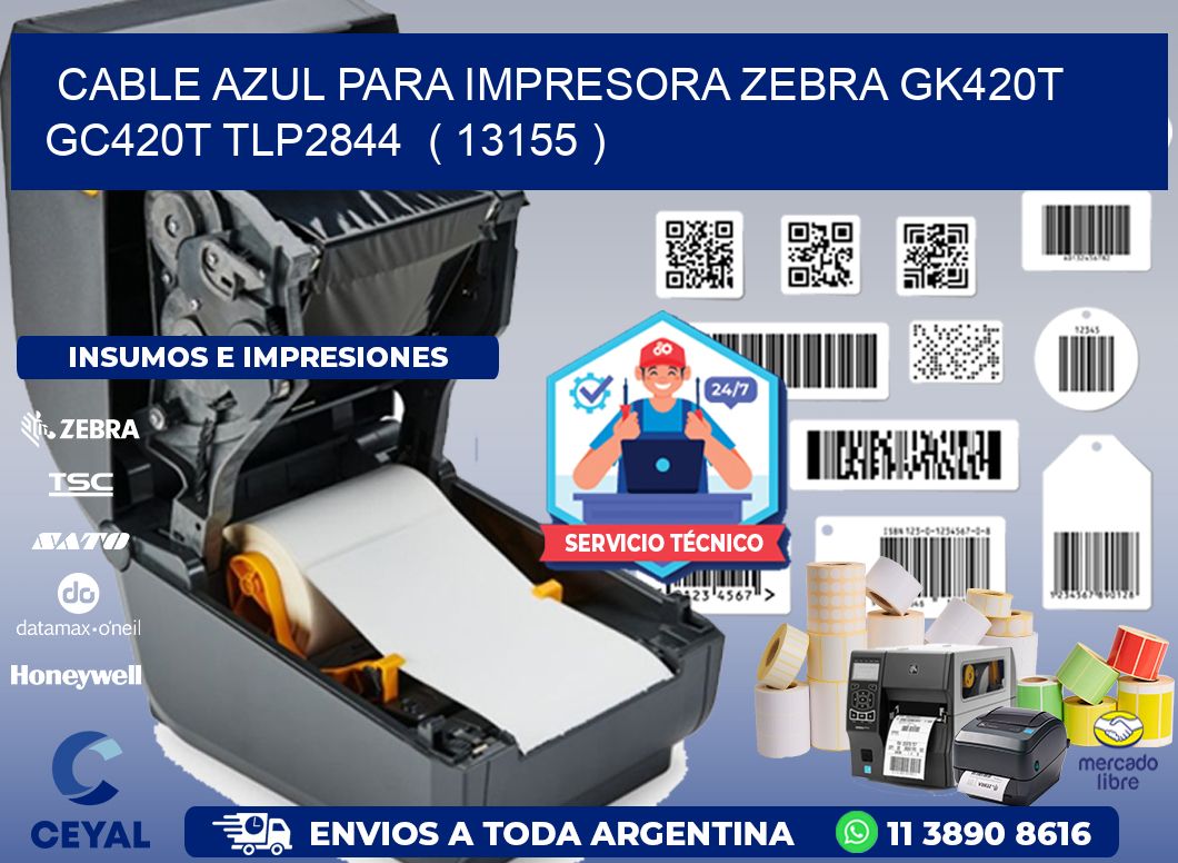 cable azul para impresora zebra GK420T GC420T TLP2844  ( 13155 )