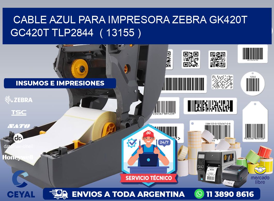 cable azul para impresora zebra GK420T GC420T TLP2844  ( 13155 )