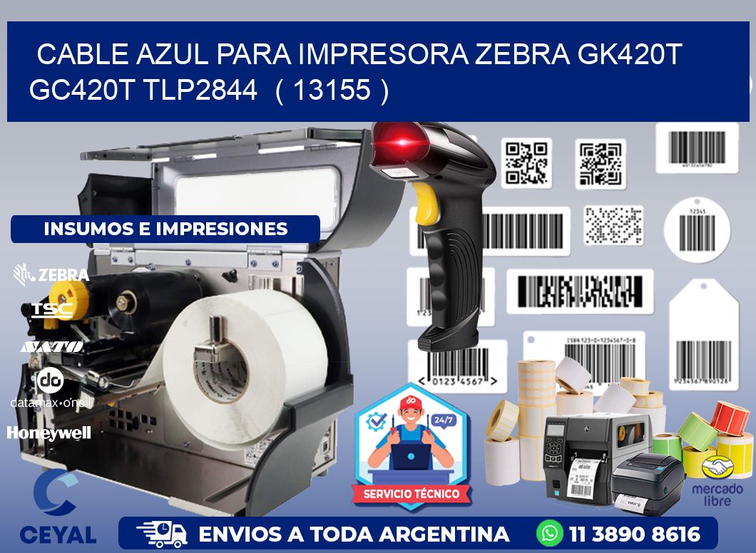 cable azul para impresora zebra GK420T GC420T TLP2844  ( 13155 )