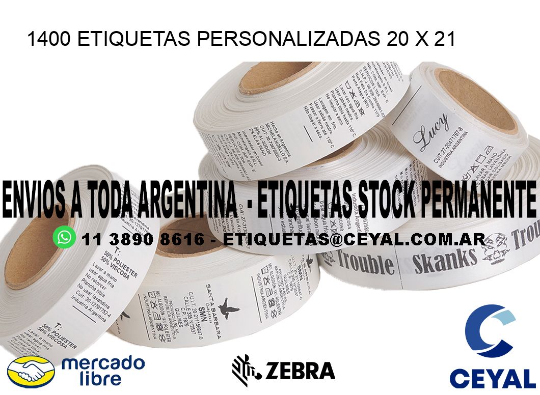 1400 ETIQUETAS PERSONALIZADAS 20 x 21