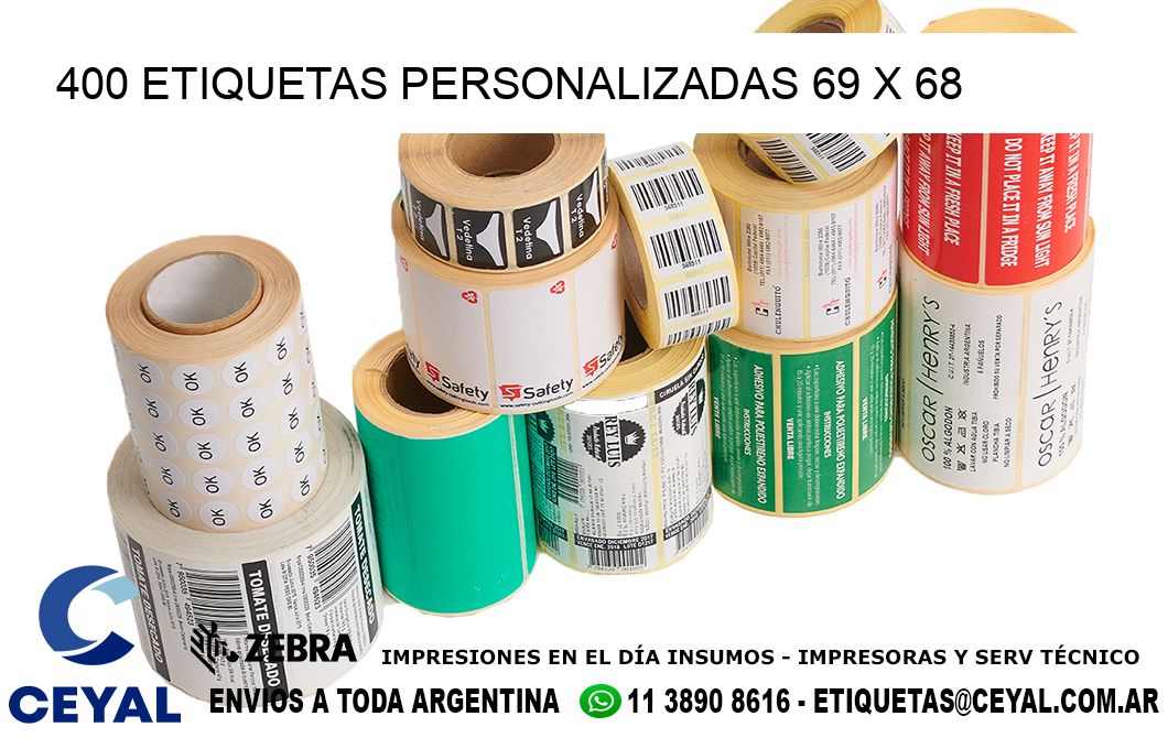 400 ETIQUETAS PERSONALIZADAS 69 x 68