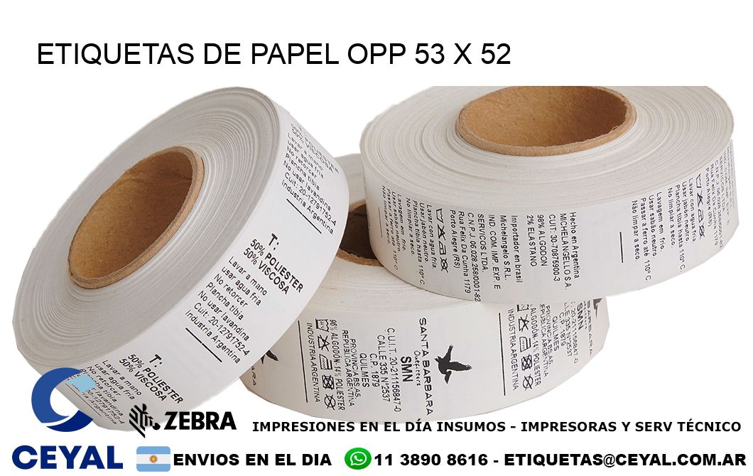 ETIQUETAS DE PAPEL OPP 53 x 52