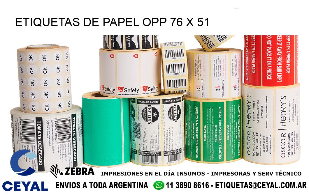 ETIQUETAS DE PAPEL OPP 76 x 51