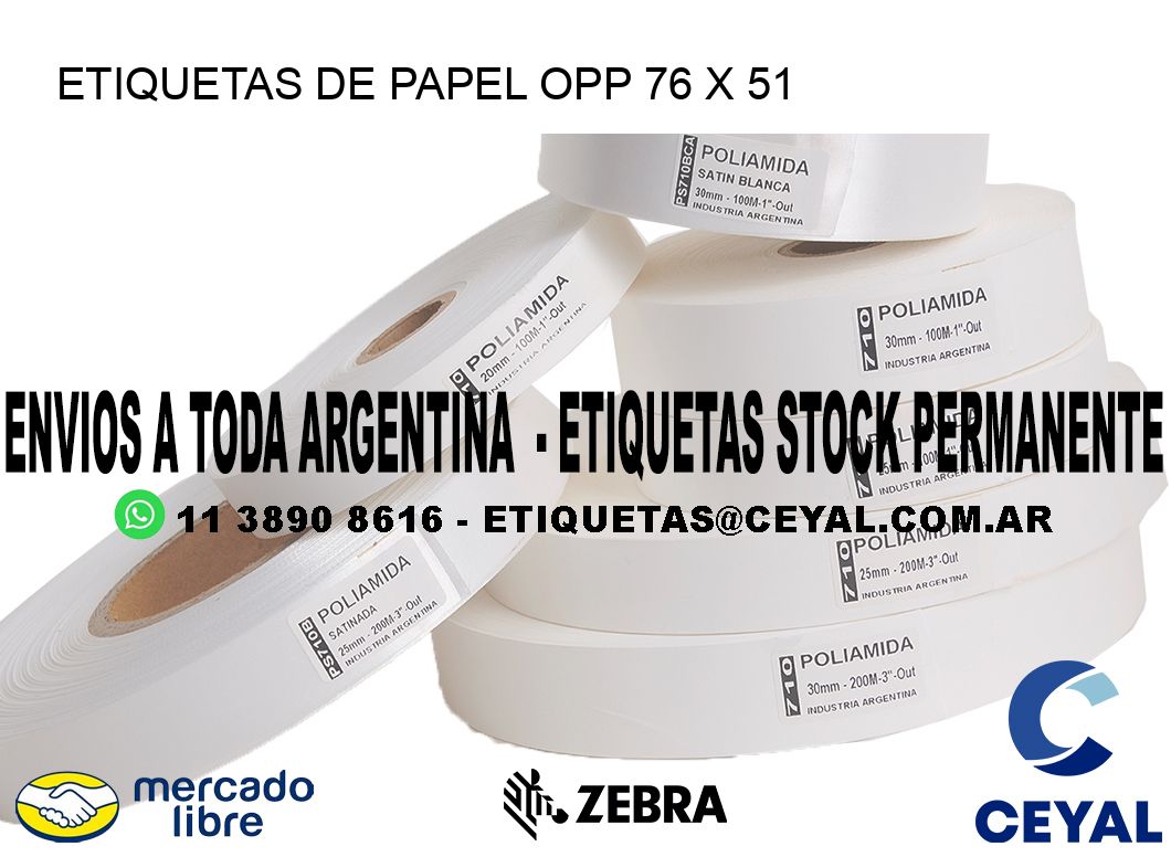 ETIQUETAS DE PAPEL OPP 76 x 51