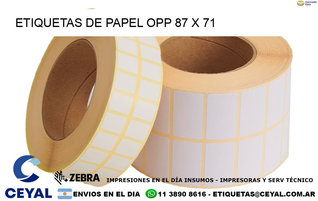 ETIQUETAS DE PAPEL OPP 87 x 71