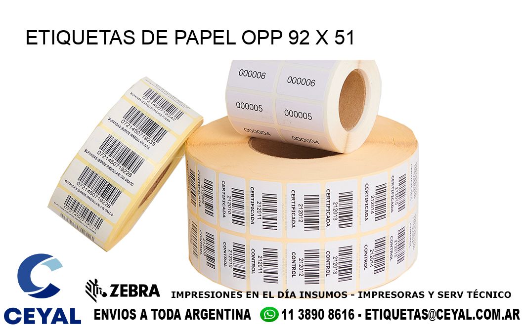 ETIQUETAS DE PAPEL OPP 92 x 51