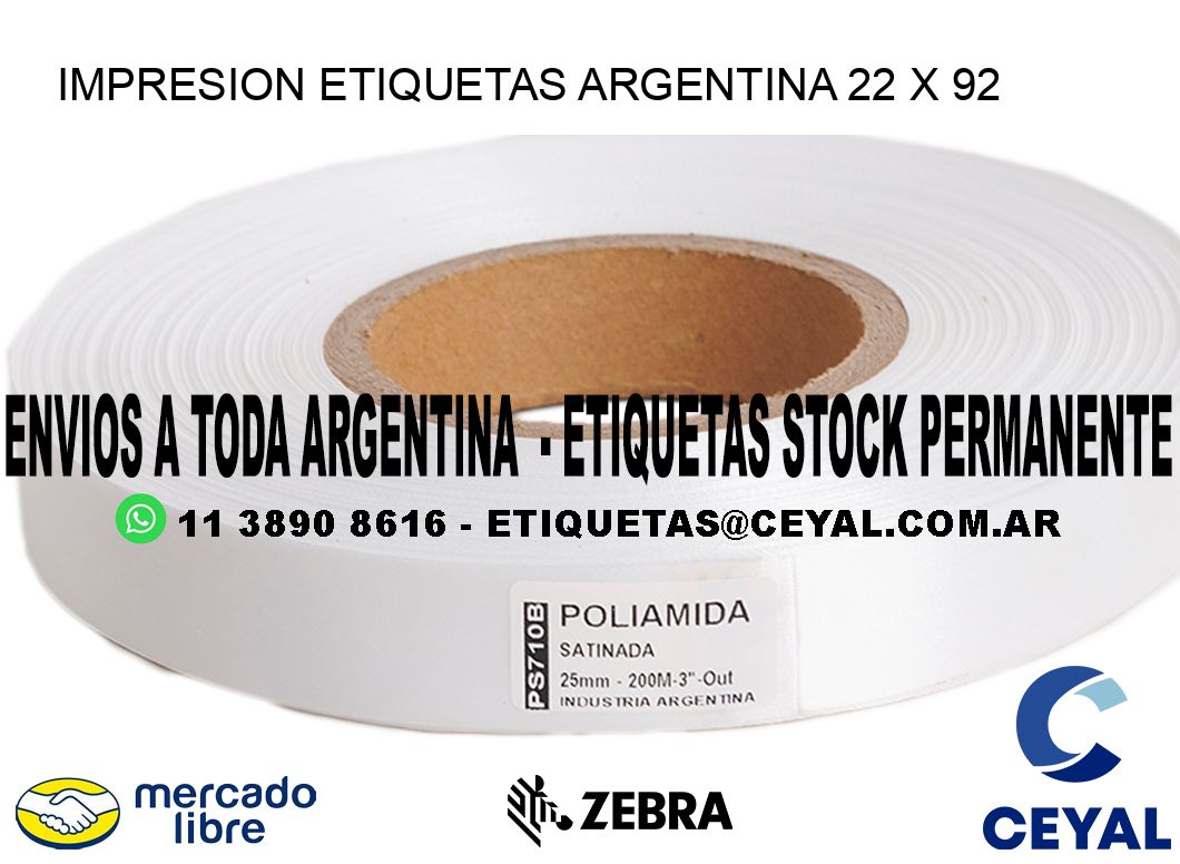 IMPRESION ETIQUETAS ARGENTINA 22 x 92