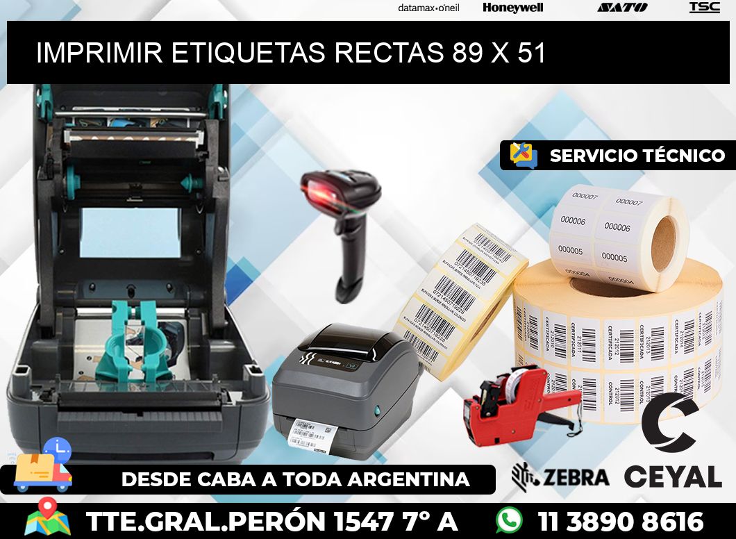 IMPRIMIR ETIQUETAS RECTAS 89 x 51