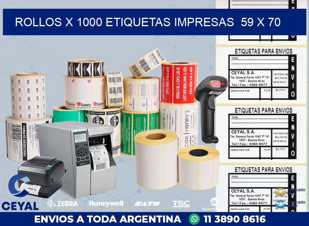 ROLLOS X 1000 ETIQUETAS IMPRESAS  59 x 70