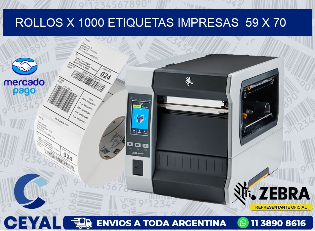 ROLLOS X 1000 ETIQUETAS IMPRESAS  59 x 70