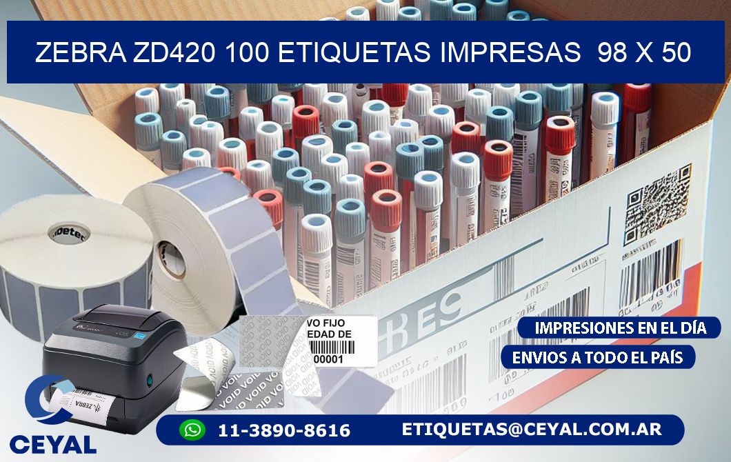 ZEBRA ZD420 100 ETIQUETAS IMPRESAS  98 x 50