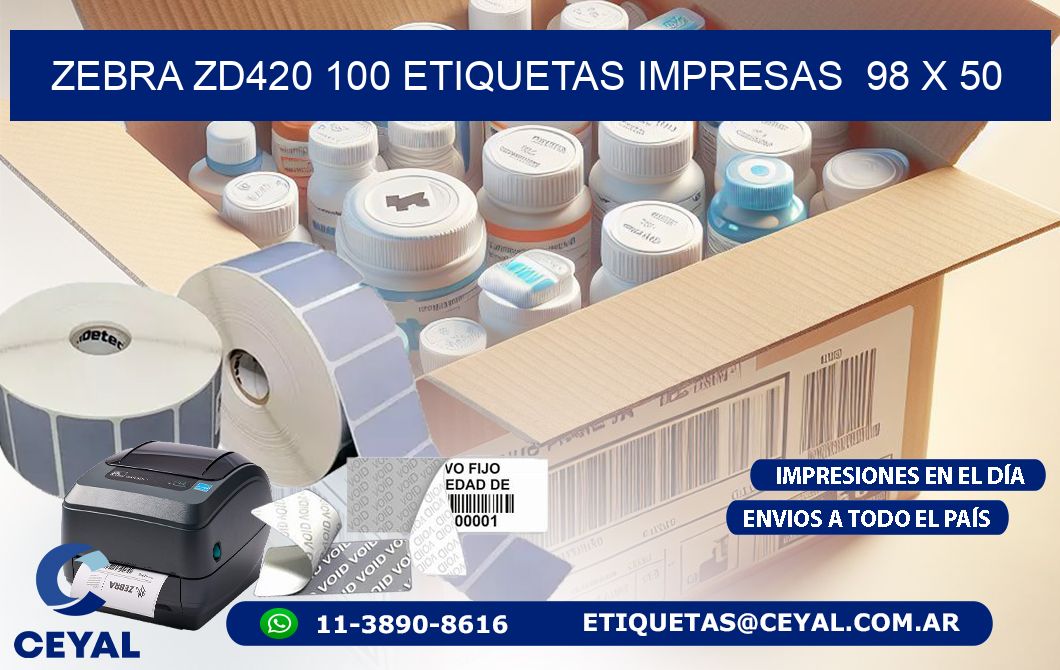 ZEBRA ZD420 100 ETIQUETAS IMPRESAS  98 x 50