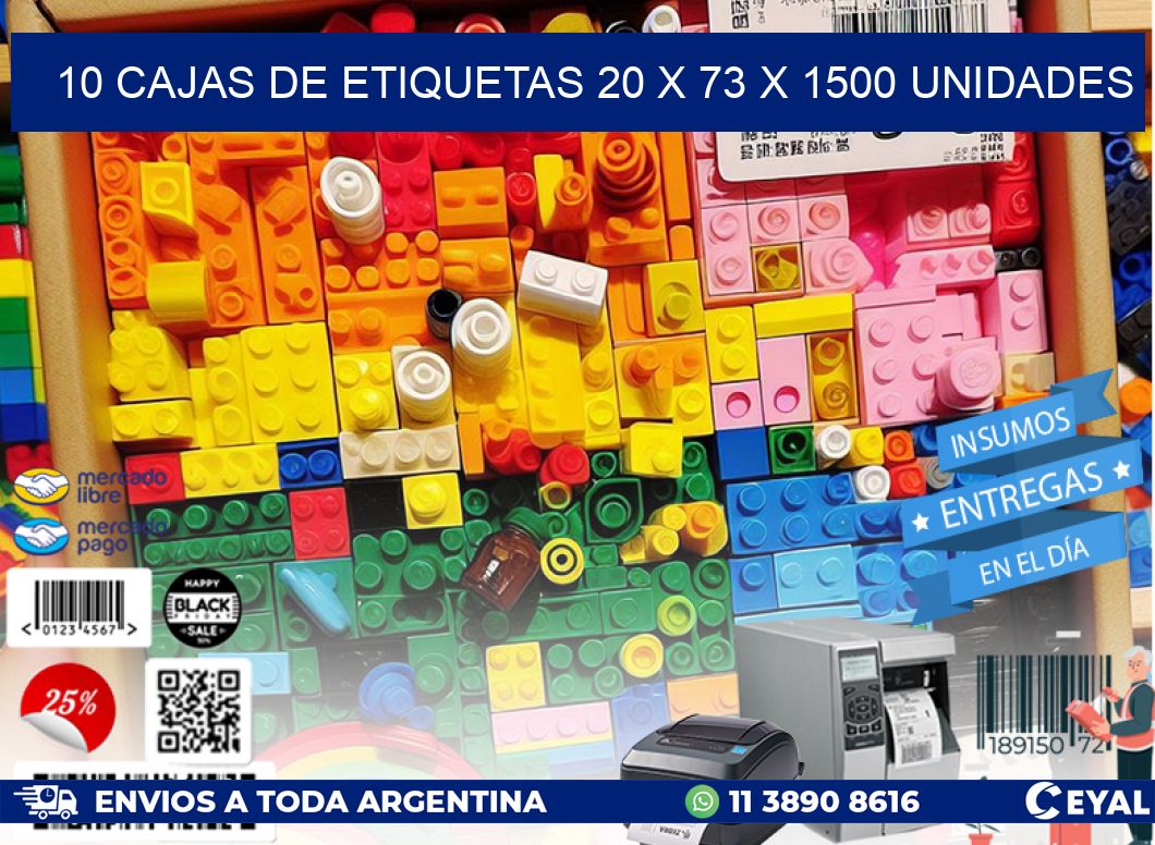 10 CAJAS DE ETIQUETAS 20 x 73 X 1500 UNIDADES