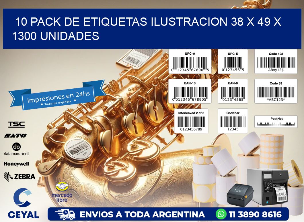 10 PACK DE ETIQUETAS ILUSTRACION 38 x 49 X 1300 UNIDADES