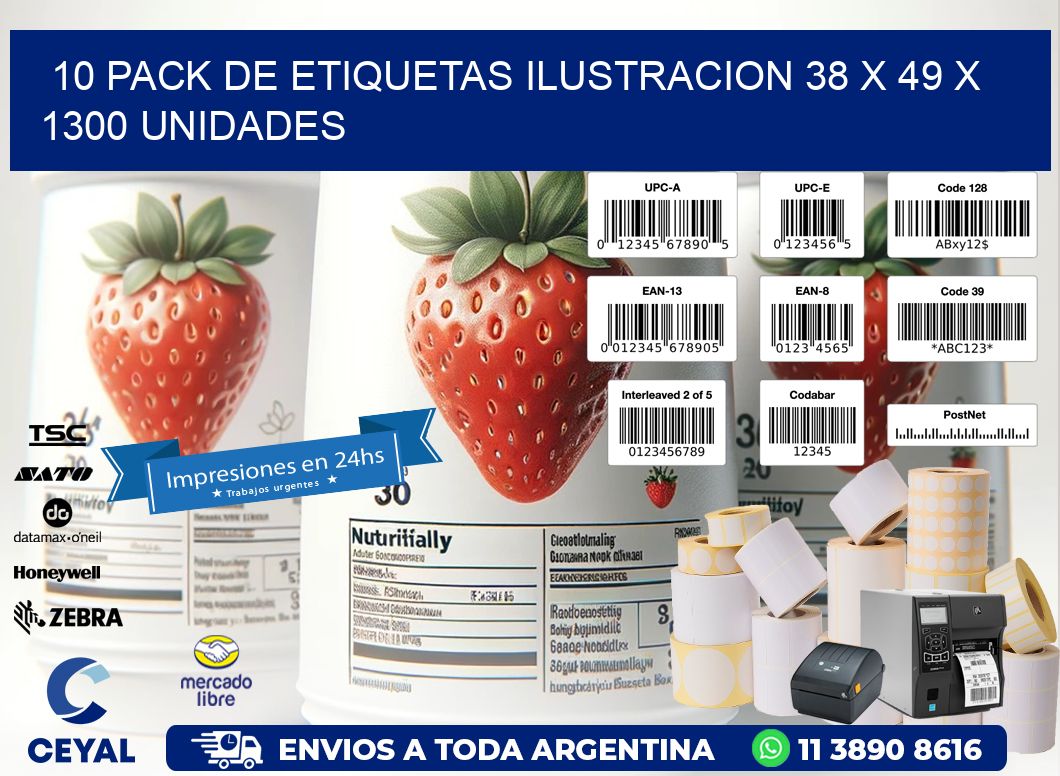 10 PACK DE ETIQUETAS ILUSTRACION 38 x 49 X 1300 UNIDADES