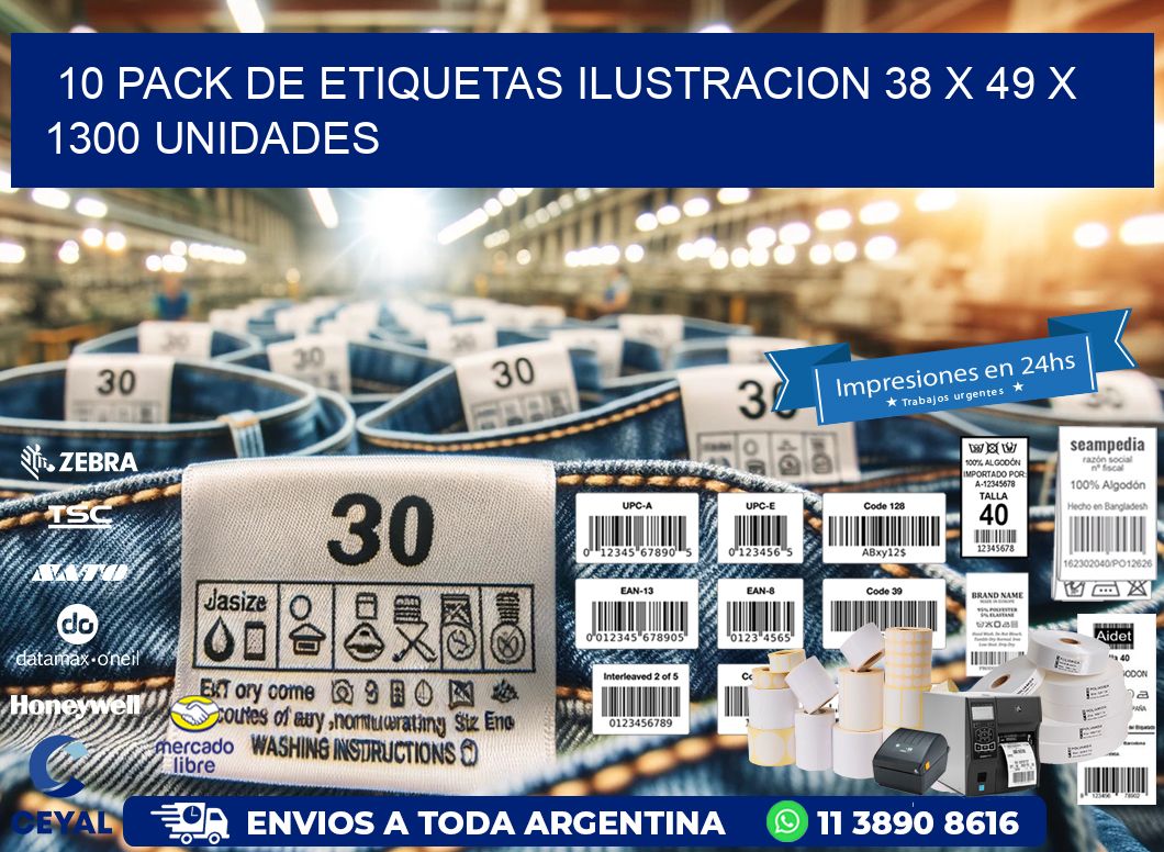 10 PACK DE ETIQUETAS ILUSTRACION 38 x 49 X 1300 UNIDADES