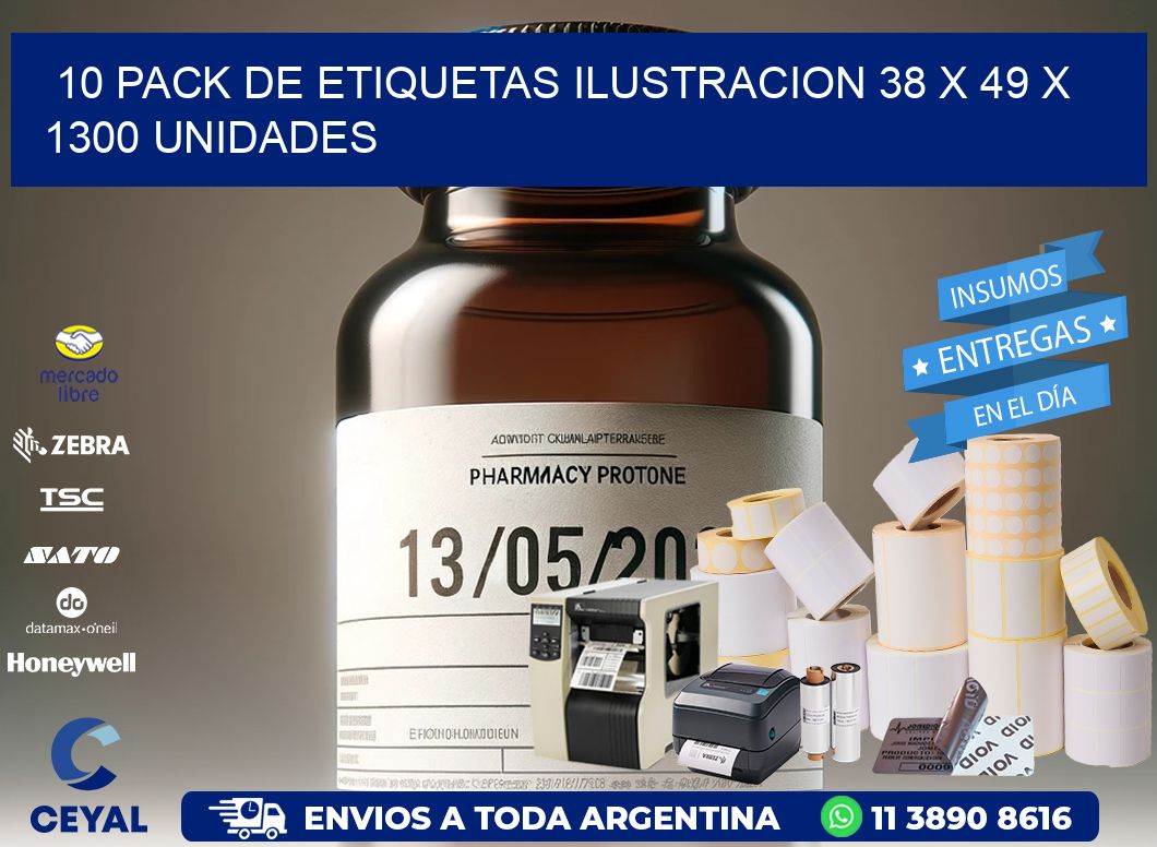 10 PACK DE ETIQUETAS ILUSTRACION 38 x 49 X 1300 UNIDADES