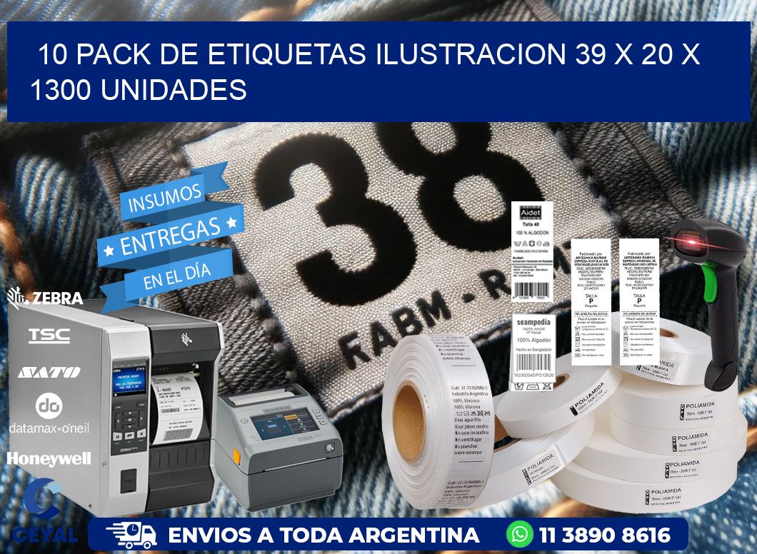 10 PACK DE ETIQUETAS ILUSTRACION 39 x 20 X 1300 UNIDADES