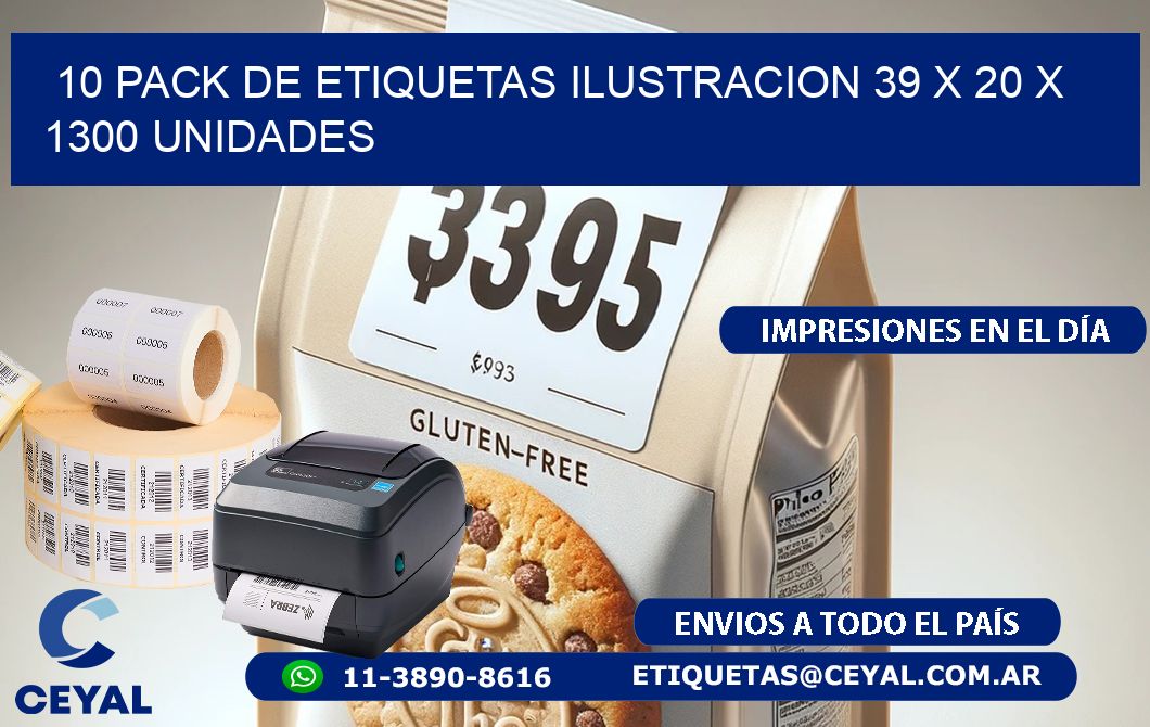 10 PACK DE ETIQUETAS ILUSTRACION 39 x 20 X 1300 UNIDADES