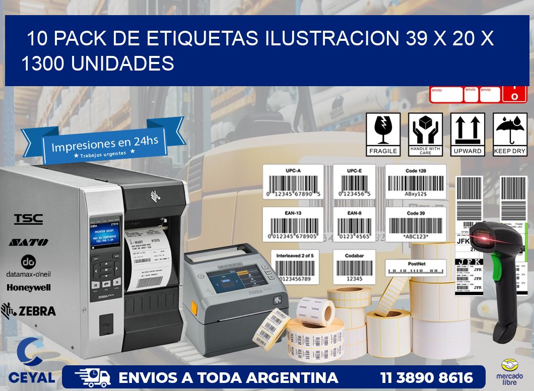 10 PACK DE ETIQUETAS ILUSTRACION 39 x 20 X 1300 UNIDADES